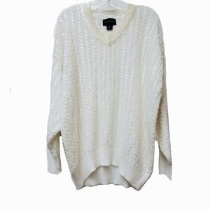 Vintage 90's Nordstrom Clasique White Beaded And Sequined Vneck Sweater M